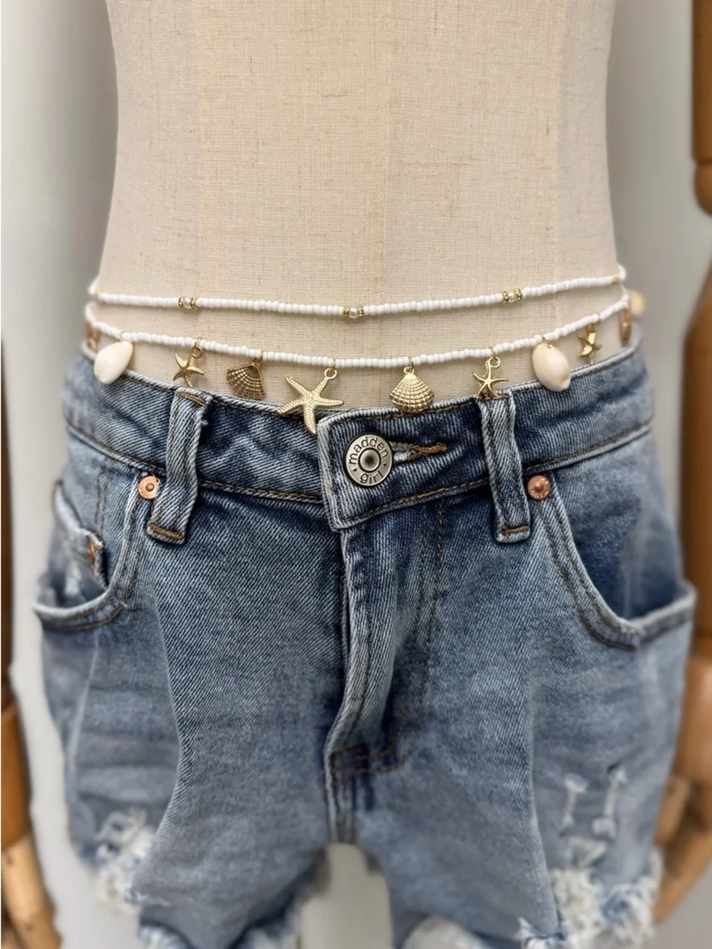 Layered Waist Chains Women White Beaded Shell Starfish Beach Belly Chain